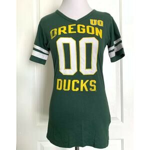 OREGON DUCKS V-Neck Fitted Short Sleeve T-Shirt Football Vintage Style Summer L